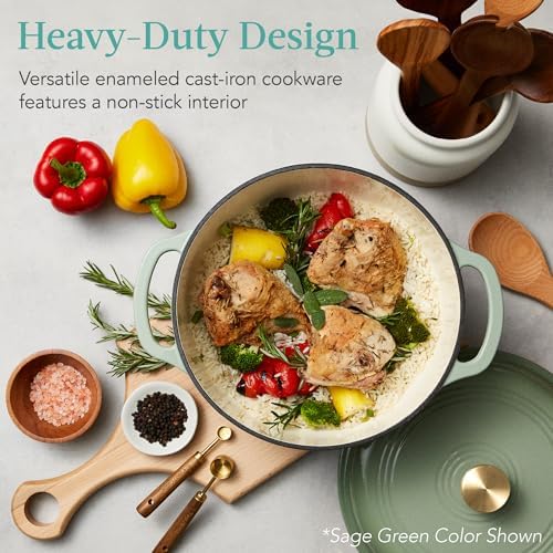 Best Choice Products 7.5 Quart Enamel Cast-Iron Round Dutch Oven, Family Style Heavy-Duty Pre-Seasoned Cookware for Home, Kitchen, Dining Room, Oven Safe w/Lid, Dual Handles - Mushroom Beige - Image 2