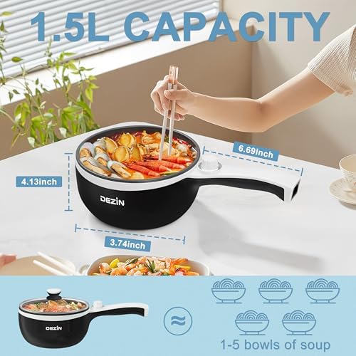 Dezin Hot Pot Electric, 1.5L Non-Stick Portable Electric Pot, Dual Power - Image 4