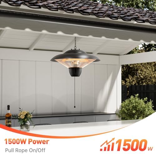 1500W Electric Patio Heater, Hanging Infrared Outdoor Heater with Carbon Fiber Heating, Waterproof Ceiling Mounted Heater for Gazebo, Porch, Garage & Covered Patio - Image 3