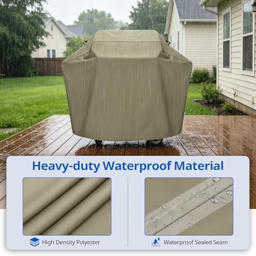 SunPatio 55 Inch Grill Cover for Outdoor Grill Heavy Duty Waterproof, Taupe - Image 3