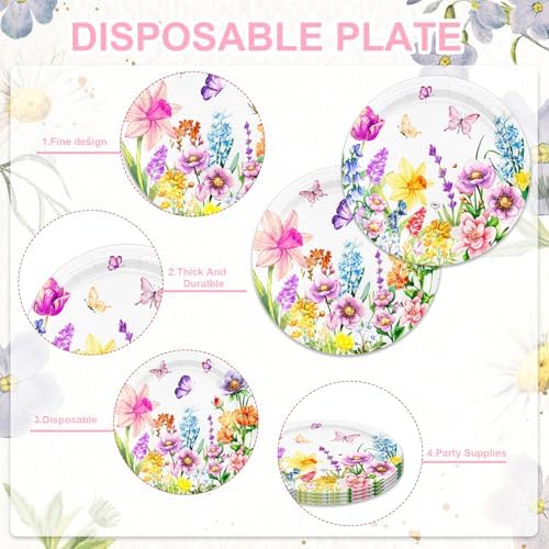 48Pcs Wildflower Party Decorations Disposable Vintage Floral Birthday Plates Napkins Forks Supplies Birthday Decor Serves 16 Wildflower Baby Girl Shower Decorations - Image 3