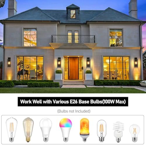 BesLowe 15’’ Large Outdoor Wall Lights, Porch Lights Black with Gold Trim - Image 4