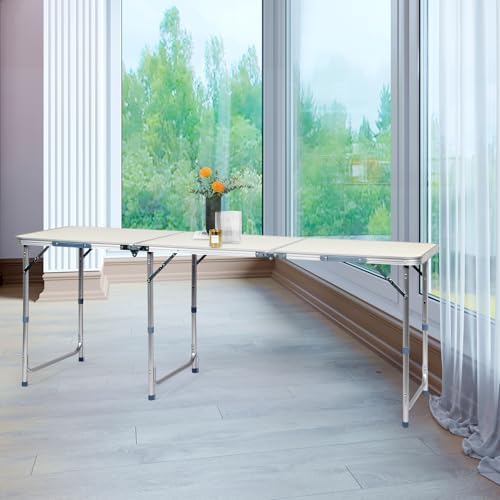 6.0 Ft Folding Portable Camping Table, White - Image 2