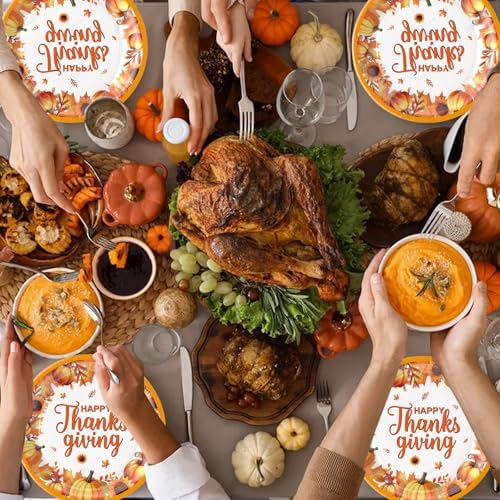 20 Pcs Happy Thanksgiving Party Disposable Paper Plates Fall Themed 9 Inch Round Dinner Plates for Autumn Party Decorations (Pumpkin Maple Leaves) - Image 3