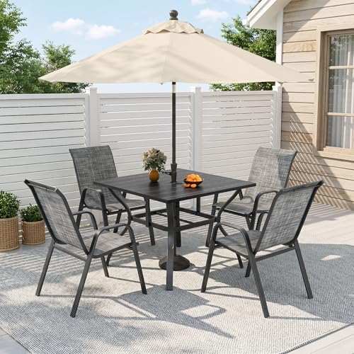 Outdoor Dining Set for 4, Metal Table and Stackable Chairs - Image 2