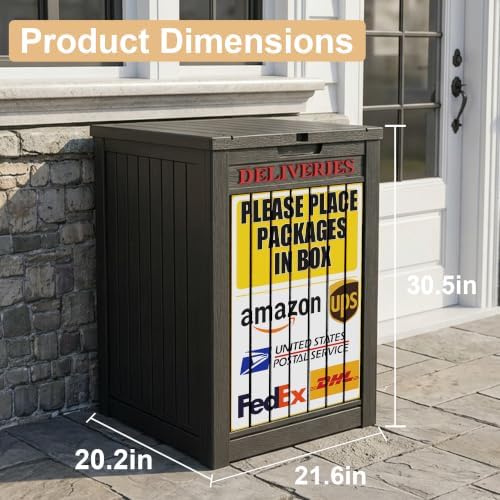 PatioZen Package Delivery Box,Outdoor Container Lockable, Black+Sign - Image 2