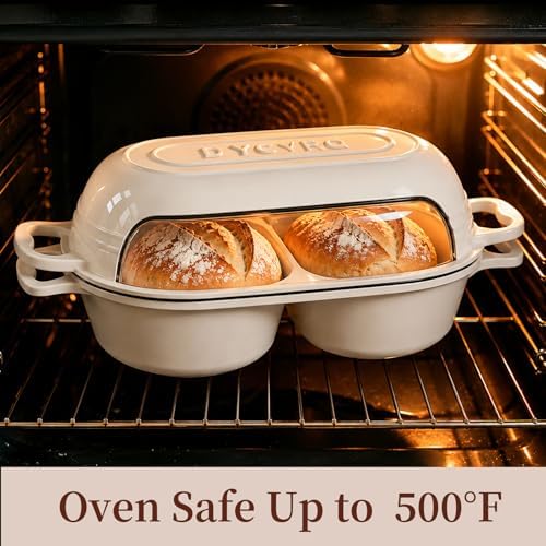 Enameled Cast Iron Double Round Bread Loaf Pot with Lid –Cream White - Image 4