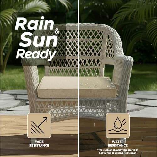 Outdoor Chair Cushions, Water-Resistant & Fade-Resistant, Patio Furniture Square Seat Replacement Chair Pads with Ties, Removable Cover, Non-Slip Bottom, Set of 6, 22 x 22 Inch, Natural - Image 3