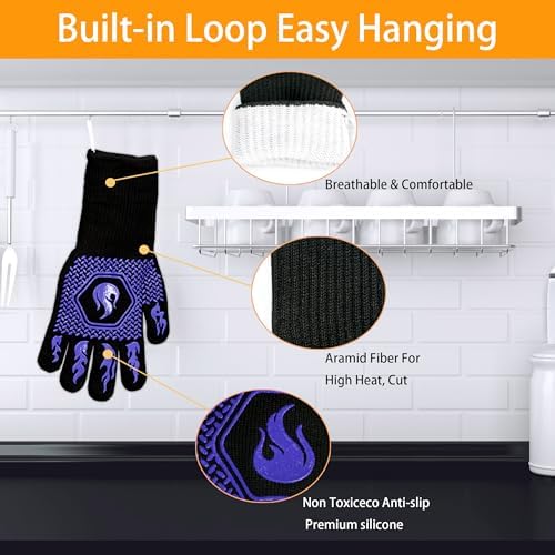 BBQ Gloves 1472F Heat Resistant Non-Slip Silicone 2 Pairs (Blue) - Image 3