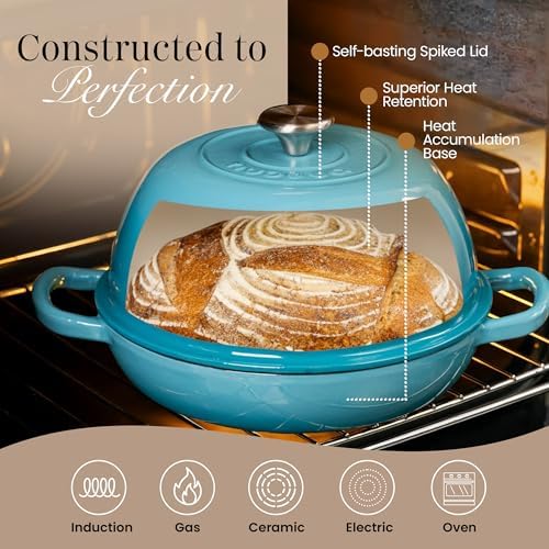 Enamelled Cast Iron Dutch Oven Pot – Dutch Oven For Sourdough Bread Baking – Cast Iron Bread Pot – Blue, 6 Quarts, 26cm – by Nuovva - Image 3