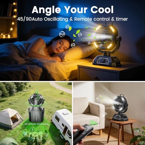 XAP Portable Misting Fan Rechargeable for Hot Weather - 9-inch Oscillating Camping Fan with USB Battery as Power Bank, 4 Mist Cooler, 7L Bucket for Outdoor/Camping/Patio/Golf (Black) - Image 3