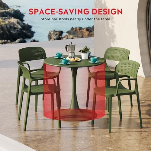 Costaelm Round Outdoor Dining Table, Patio Side Table, Weather Resistant PP Backyard Table for Poolside Deck Porch Lawn Garden, Olive Green - Image 7