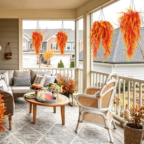 RECUTMS Artificial Fall Greenery for Outdoors Faux Hanging Baskets Plants - Image 3