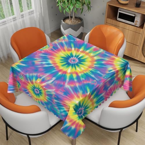 Tie Dye Tablecloth 54x54 Inch Square Hippie Colorful Swirls Rainbow Tablecloths Polyester Table Cloth for Holiday Parties Kitchen Dining Indoor Outdoor by Unknown
