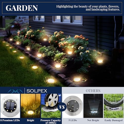 SOLPEX Solar Ground Lights Outdoor, Garden Lights 12 Pack Warm White - Image 4