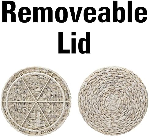 Household Essentials Handwoven Water Hyacinth Barrel Wicker Storage Basket Side Table, Cream Finish - Image 4