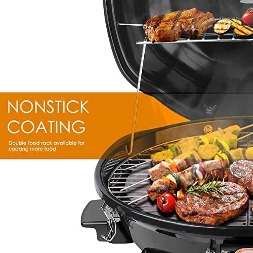 Electric Grill, Techwood Indoor/Outdoor Electric Barbecue Grill, 1600W Portable Removable Tabletop Grill with Adjustable Heat, Double Layer Design for Party, Patio & Backyard (Black) - Image 3