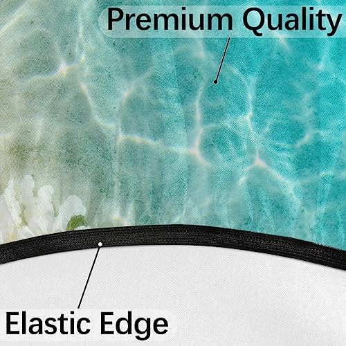 Fitted Round Tablecloth with Umbrella Hole and Zipper Starfish Coral Seashell Outdoor Elastic Table Cloth 36"-44" Oil-Proof Waterproof Summer Beach Patio Table Cover for Picnic Party - Image 4