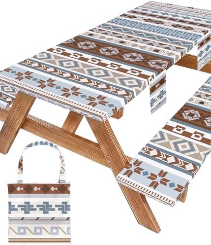Fitted Picnic Table Cover with Bench Covers Fitted Rectangle Table Cloth Tablecloth Camping Gear Essentials Rv Accessories Road Trip Supplies Car Travel Must Have 6 Ft Foot Feet 72in Boho Bohemian by Wrakus