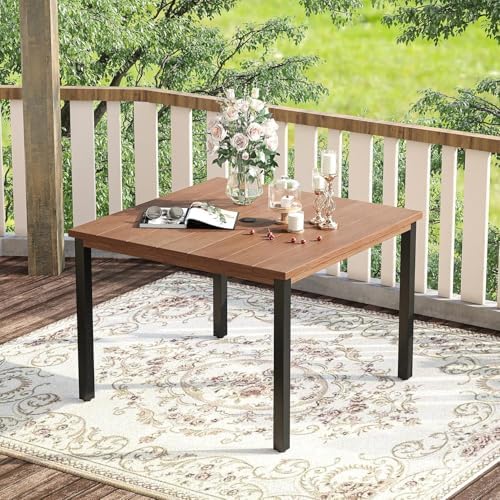 VICLLAX Outdoor Dining Set for 4, 5 Pieces Patio Dining Furniture Set with Umbrella Hole- 40.2" Patio Table and Chairs for Balcony, Garden and Deck, Walnut Tabletop - Image 6