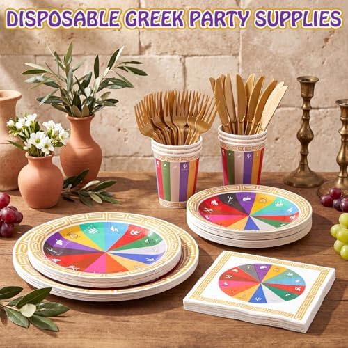FoldTier 350 Pcs Greek Mythology Party Supplies Greek God Disposable Plates Napkins Cups Tableware Set, Ancient Greeks Themed Party Decorations for Camp Half Blood Birthday, Serves 50 - Image 3