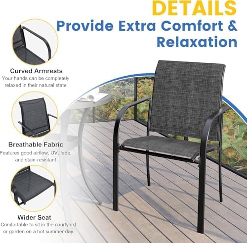 VICLLAX Patio Dining Set for 6, 7-piece Outdoor Dining Set - 59" Rectangle Patio Table and Chairs for Lawn Garden, Black Tabletop and Fabric - Image 5