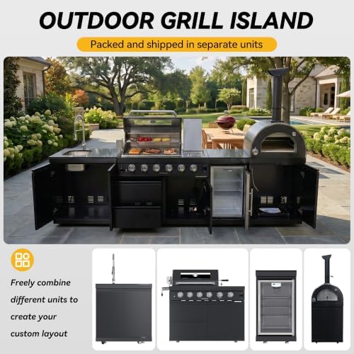 125'' LPG Outdoor Kitchen Island with Grill & Pizza Oven, 4 Burners, Black - Image 5