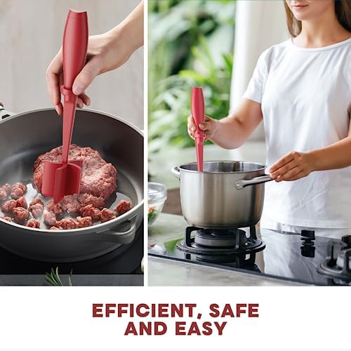 Meat Chopper, Upgrade Hamburger Smasher, Premium Heat Resistant Meat Masher for Ground Beef, Ground Turkey and More, Non Stick Mix Grinder-Red - Image 6