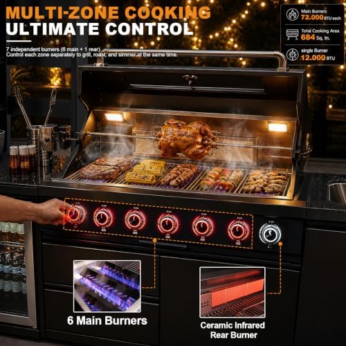 107.8" 6-Burner Modular Outdoor Kitchen Island, 85000 BTU Propane Gas Grill - Image 3