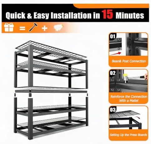 62" W Storage Shelves Unit,5 Tier Heavy Duty Metal garage Shelving Unit - Image 6
