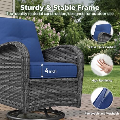 Aoxun 5 Piece Outdoor Patio Furniture Set with Coffee Table, Outdoor Patio Furniture Sets with High Back Swivel Rocker Chairs, Outdoor Sofa Set with Ottoman for Backyard & Garden, Navy Blue - Image 4