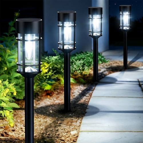 Mancra Solar Pathway Lights Outdoor, 8 Pack Metal Glass Solar Lights Outdoor Waterproof Auto On/Off Landscape Path Lighting Garden Decor for Yard Walkway Driveway, Cool White by Mancra