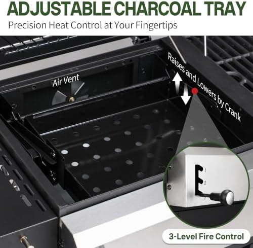 Gas and Charcoal Grill Combo with Side Burner, 29,000 BTU - Image 5