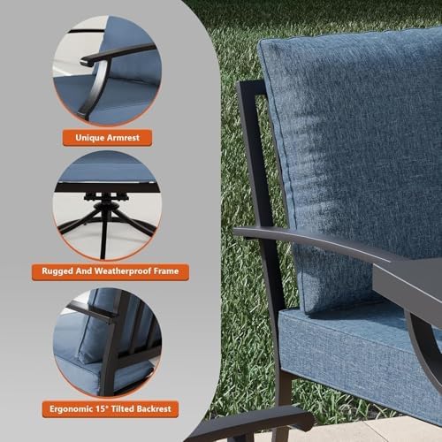 7 Pcs Outdoor Patio Furniture Set with 48"/55000 BTU Outdoor Round Propane Fire Pit Table,Patio Conversation Sets 6 Fixed Chairs No-Slip Cushions and Waterproof Covers,NavyBlue - Image 3