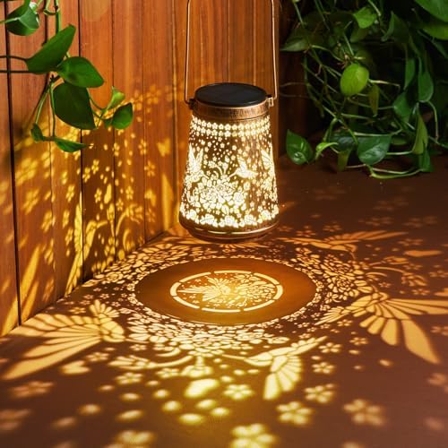 2 Pack Solar Lanterns Outdoor Waterproof Birthday Gifts for Women Mom Grandma, Hollowed-Out Metal Hummingbird Hanging Solar Lantern Lights Garden Decor, 2 Modes Hanging Solar Lights for Yard, Patio - Image 4
