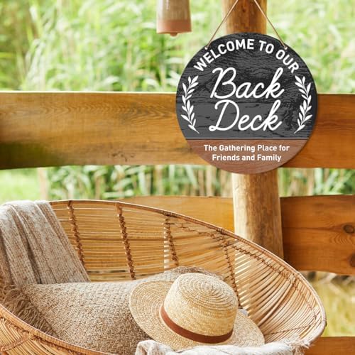 Deck Sign Decor, Round Hanging Farmhouse Wall Decorations for Outdoor Living - Wood Sign for Patio, Porch, Backyard - Housewarming Gift for New Home - Welcome to Our Back Deck - Image 4