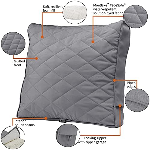 Classic Accessories Montlake FadeSafe Patio Chair/Loveseat Back Quilted Cushion, 21 x 20 x 4 Inch, Grey, Outdoor Loveseat Cushions - Image 3