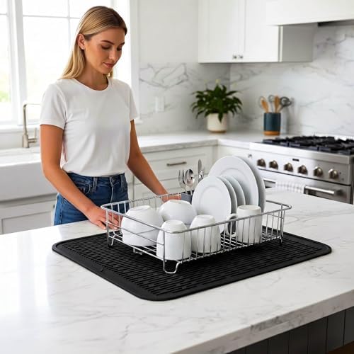 MicoYang Silicone Dish Drying Mat for Multiple Usage,Easy clean,Eco-friendly,Heat-resistant Silicone Mat for Kitchen Counter or Sink,Refrigerator or Drawer Liner Black 2XL 24 inches x 18 inches - Image 6