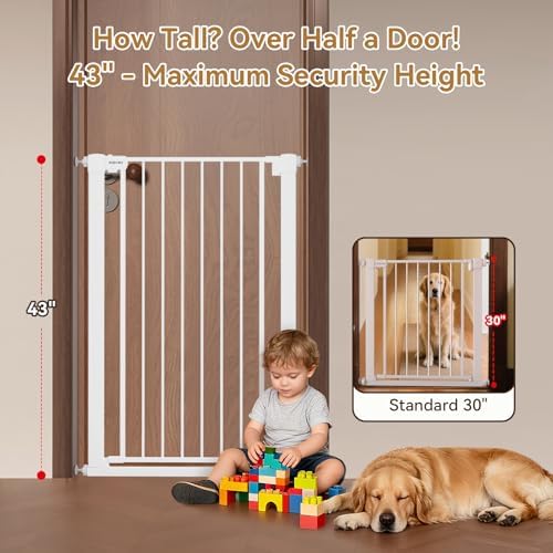 43 inch Tall Safety Dog Gate Adjustable 29.7-45.2 inch Extra-Wide Metal Pet Gate Drill-Free Pressure-Mount Installation kit Self-Closing Cat Gate for Stairwells、Doorways（White） - Image 3