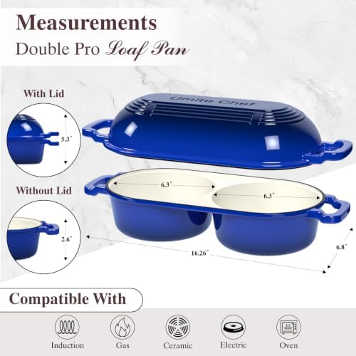 Umite Chef Mini Double Dutch Oven for Sourdough Bread Baking - Enameled Cast Iron Dutch Oven Pot with Lid and 5" Banneton Bread Proofing Basket Kit, Dual Round Bread Loaf Pan for Bread Baking (Blue) - Image 2