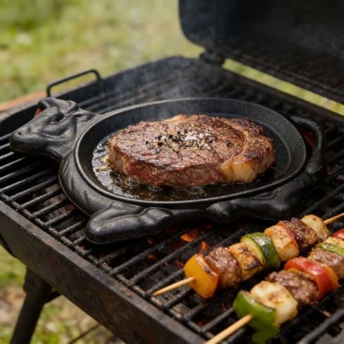 Cast Iron Steak Plate Sizzle Griddle Skillet with Wooden Base (8.6" x 5.9" Inch) - Image 3