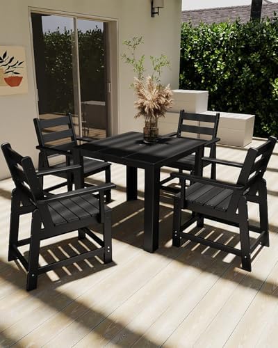 GREENVINES HDPE Outdoor Dining Table w/Umbrella Hole for 4, Black - Image 4
