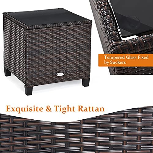 Tangkula 3 Pieces Patio Furniture Set, PE Rattan Wicker 3 Pcs Outdoor Sofa Set w/Washable Cushion and Tempered Glass Tabletop, Conversation Furniture for Garden Poolside Balcony (White) - Image 5