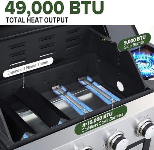 4-Burner Propane Gas Grill and Griddle Combo with Side Burner - Image 4
