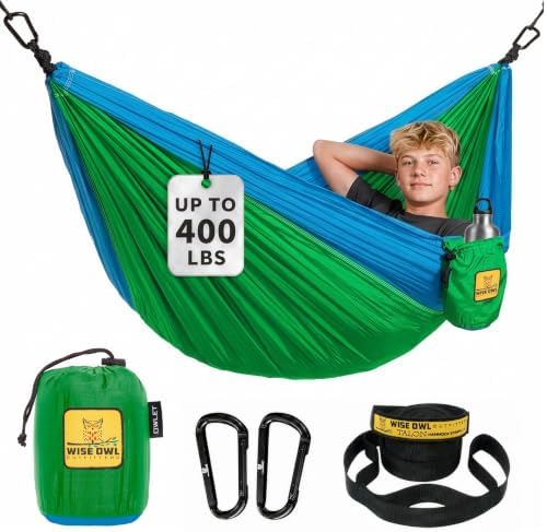 Wise Owl Outfitters Kids Hammock - Small Camping Hammock, Kids Camping Gear w/Tree Straps and Carabiners for Indoor/Outdoor Use - Kid Size Green & Blue by WiseOwlOutfitters