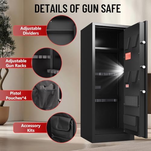 8-10 Gun Safe, Rifle Safe with 3 Quick‑Access Entry Modes, Gun Cabinet with Silent & Alarm Mode, Gun Safe for Rifles with Adjustable Shelves, 51.96" Rifle Gun Safe with Easy Assembly - Image 4