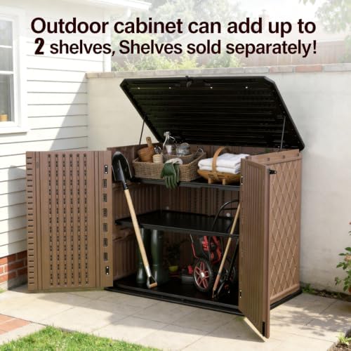 Mrosaa Horizontal Resin Storage Shed, 34 Horizontal Cu.ft Outdoor Storage Cabinet Waterproof for Garden/Backyard/Home/Pool, Lockable(34 Cu.ft-Brown) - Image 7