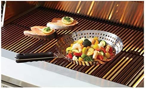 12" Stainless Steel Grill Skillet & Deep Fryer Strainer Basket with Removable Handle - BBQ Grill Pan for Seafood & Vegetables - Outdoor Camping & Backpacking Grilling Accessory by Mr. Bar-B-Q 06753Y - Image 3