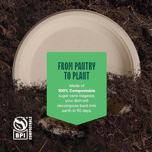 100% Compostable Paper Plates, Heavy Duty Disposable Plates [125-Pack] 9 Inch Plates - Eco-Friendly, Biodegradable Sugarcane Bagasse, Natural Unbleached Brown 9" Dinner Paper Plate Disposable - Image 6