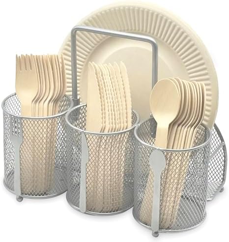 DysanVica Utensil Caddy Silverware Holder - Party Cutlery Organizer Silver by DysanVica